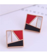 Korean Fashion Geometric Combination Design Square Shape Women Stainless Steel Stud Earrings