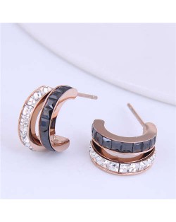 Charming Style Rhinestone Embellished Stainless Steel Women Earrings