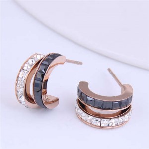 Charming Style Rhinestone Embellished Stainless Steel Women Earrings