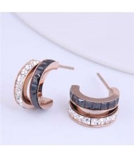 Charming Style Rhinestone Embellished Stainless Steel Women Earrings