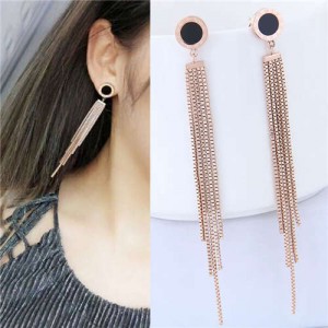 Long Tassel Design High Quality Stainless Steel Women Stud Earrings