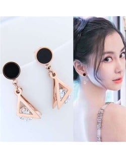 Cubic Zirconia Inlaid Triangle Fashion Women Stainless Steel Stud Earrings