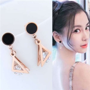 Cubic Zirconia Inlaid Triangle Fashion Women Stainless Steel Stud Earrings