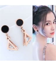 Cubic Zirconia Inlaid Triangle Fashion Women Stainless Steel Stud Earrings