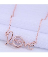 Cubic Zirconia Embellished Love Fashion Women Copper Wholesale Necklace - Rose Gold