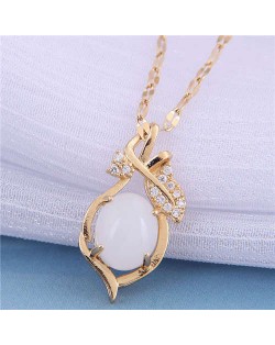 Jade Inalid Korean Fashion Golden Branches and Leaves Women Wholesale Costume Necklace - White