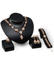 Rhinestone Embellished Bridal Fashion Golden Waterdrops Design 4 pcs Women Wholesale Jewelry Set