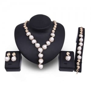 Artificial Pearl and Rhinestone Inlaid High Fashion Banquet Style 4 pcs Women Wholesale Jewelry Set