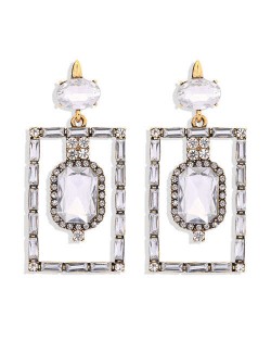Bohemian Fashion Rectangular Rhinestone High Fashion Women Alloy Earrings - White