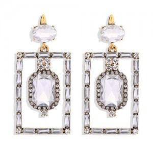 Bohemian Fashion Rectangular Rhinestone High Fashion Women Alloy Earrings - White