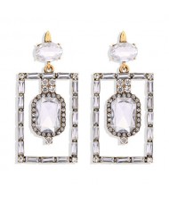 Bohemian Fashion Rectangular Rhinestone High Fashion Women Alloy Earrings - White