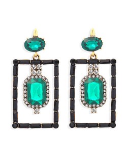 Bohemian Fashion Rectangular Rhinestone High Fashion Women Alloy Earrings - Green