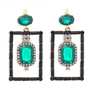Bohemian Fashion Rectangular Rhinestone High Fashion Women Alloy Earrings - Green