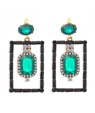 Bohemian Fashion Rectangular Rhinestone High Fashion Women Alloy Earrings - Green