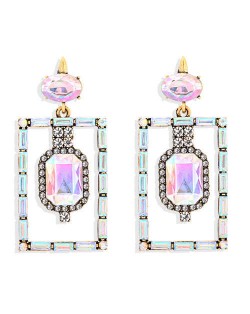 Bohemian Fashion Rectangular Rhinestone High Fashion Women Alloy Earrings - Colorful White
