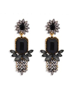 Rhinestone Flower Pattern Bling Fashion Women Alloy Wholesale Earrings - Black