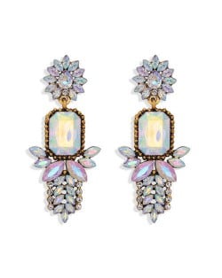 Rhinestone Flower Pattern Bling Fashion Women Alloy Wholesale Earrings - White