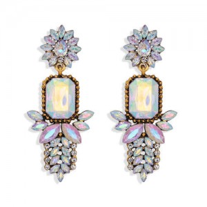 Rhinestone Flower Pattern Bling Fashion Women Alloy Wholesale Earrings - White