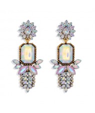Rhinestone Flower Pattern Bling Fashion Women Alloy Wholesale Earrings - White