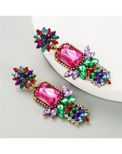 Rhinestone Flower Pattern Bling Fashion Women Alloy Wholesale Earrings - Multicolor