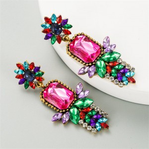 Rhinestone Flower Pattern Bling Fashion Women Alloy Wholesale Earrings - Multicolor