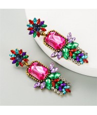 Rhinestone Flower Pattern Bling Fashion Women Alloy Wholesale Earrings - Multicolor