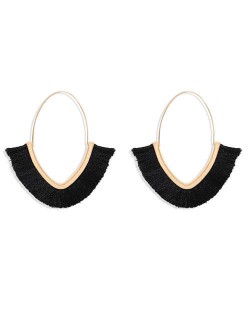 Cute Fashion Cotton Threads Korean Fashion Hoop Style Women Alloy Wholesale Earrings - Black
