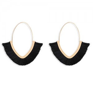 Cute Fashion Cotton Threads Korean Fashion Hoop Style Women Alloy Wholesale Earrings - Black