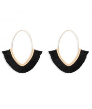 Cute Fashion Cotton Threads Korean Fashion Hoop Style Women Alloy Wholesale Earrings - Black