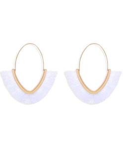 Cute Fashion Cotton Threads Korean Fashion Hoop Style Women Alloy Wholesale Earrings - White