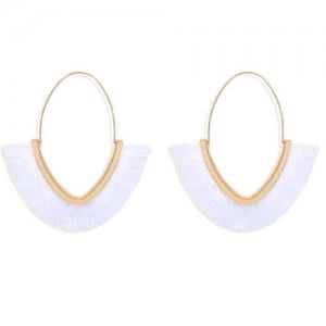 Cute Fashion Cotton Threads Korean Fashion Hoop Style Women Alloy Wholesale Earrings - White
