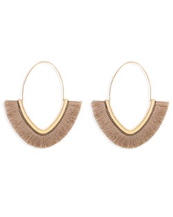 Cute Fashion Cotton Threads Korean Fashion Hoop Style Women Alloy Wholesale Earrings - Khaki