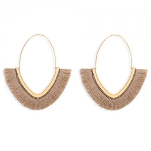 Cute Fashion Cotton Threads Korean Fashion Hoop Style Women Alloy Wholesale Earrings - Khaki