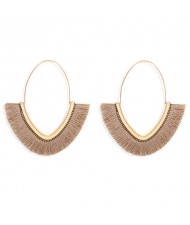 Cute Fashion Cotton Threads Korean Fashion Hoop Style Women Alloy Wholesale Earrings - Khaki