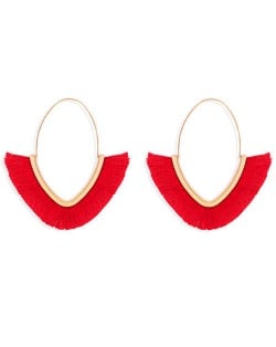Cute Fashion Cotton Threads Korean Fashion Hoop Style Women Alloy Wholesale Earrings - Red