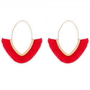Cute Fashion Cotton Threads Korean Fashion Hoop Style Women Alloy Wholesale Earrings - Red