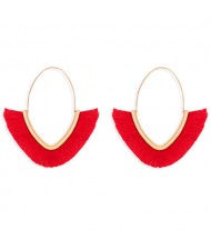 Cute Fashion Cotton Threads Korean Fashion Hoop Style Women Alloy Wholesale Earrings - Red