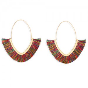 Cute Fashion Cotton Threads Korean Fashion Hoop Style Women Alloy Wholesale Earrings - Multicolor