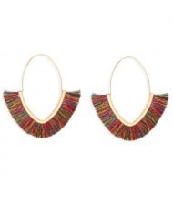 Cute Fashion Cotton Threads Korean Fashion Hoop Style Women Alloy Wholesale Earrings - Multicolor