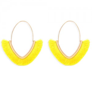Cute Fashion Cotton Threads Korean Fashion Hoop Style Women Alloy Wholesale Earrings - Yellow