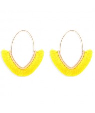 Cute Fashion Cotton Threads Korean Fashion Hoop Style Women Alloy Wholesale Earrings - Yellow