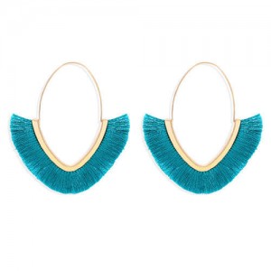 Cute Fashion Cotton Threads Korean Fashion Hoop Style Women Alloy Wholesale Earrings - Blue