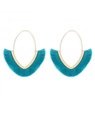 Cute Fashion Cotton Threads Korean Fashion Hoop Style Women Alloy Wholesale Earrings - Blue