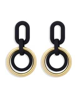 Vintage Style Dual Hoops Dangling Fashion Alloy Women Wholesale Earrings - Black