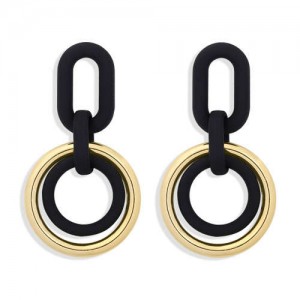 Vintage Style Dual Hoops Dangling Fashion Alloy Women Wholesale Earrings - Black