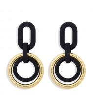 Vintage Style Dual Hoops Dangling Fashion Alloy Women Wholesale Earrings - Black