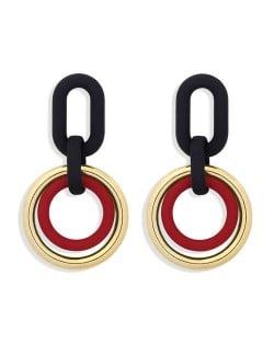 Vintage Style Dual Hoops Dangling Fashion Alloy Women Wholesale Earrings - Red