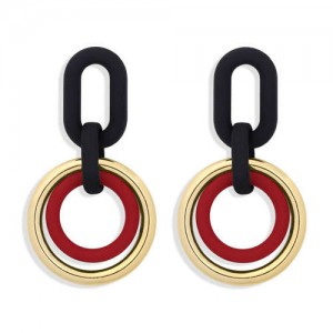 Vintage Style Dual Hoops Dangling Fashion Alloy Women Wholesale Earrings - Red