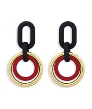 Vintage Style Dual Hoops Dangling Fashion Alloy Women Wholesale Earrings - Red