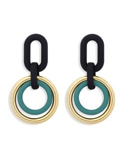 Vintage Style Dual Hoops Dangling Fashion Alloy Women Wholesale Earrings - Green